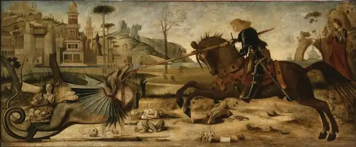Saint Georges terrassant le dragon, d'après Carpaccio (1858), Paris, musée Gustave-Moreau.