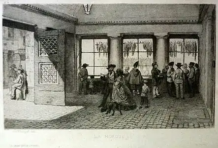 Défilé à la morgue du marché Neuf à Paris en 1855 (musée de la Préfecture de Police, Paris).