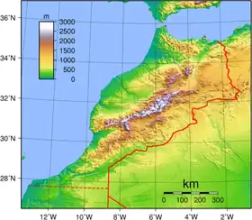 Carte topographique du Maroc.