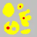 Ensemble de référence X (jaune et rouge) et marqueur M (rouge)