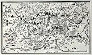 Points hauts en rive gauche de la Meuse. Carte de 1917.