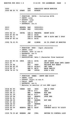 Exemple de code assembleur pour un processeur 8 bits Motorola 6800.