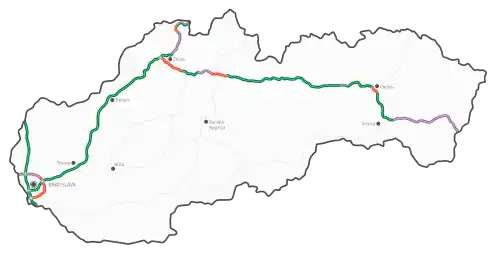 Carte des autoroutes de Slovaquie