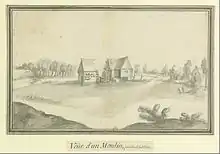 Dessin d'Étienne Martellange représentant le moulin de la Bruère en 1612.