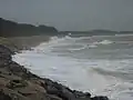 La tempête du 29 janvier 2014 à l'assaut du cordon d'enrochement protégeant le marais de Mousterlin à Cleut Rouz.