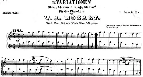 Image illustrative de l’article Douze variations en do majeur pour piano sur « Ah ! vous dirai-je, maman »