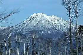 Vue du mont Eniwa depuis les rives du lac Shikotsu.