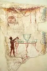 Préparations d'un symposium dionysiaque. Peinture murale de Délos, vers 100 av. J.-C.