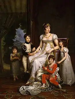 Louise Murat  (1805-1889),  Achille Murat  (1801-1847),  Lucien Murat  (1803-1878),  et Letizia Murat  (1802-1859),  avec leur mère  Caroline Bonaparte