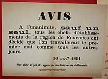 Avis de continuité du travail, 30 avril 1894.