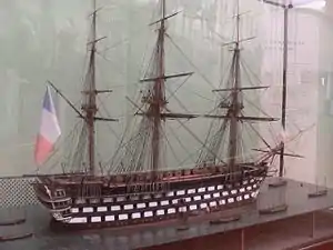 La maquette du Valmy (ou Borda deuxième du nom) construit vers 1840, troisième navire-école de l'école navale entre 1863 et 1890.