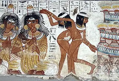Danseuses et flutiste. Tombe de Nebamun. Thèbes, v. 1400, XVIIIe dynastie. British Museum