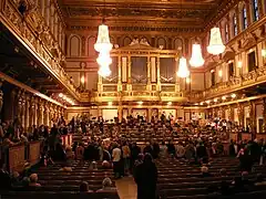 La salle dorée de la Musikverein, où est donné le concert du nouvel an à Vienne.