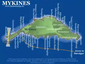 Mykineshólmur est situé à gauche sur la carte de Mykines