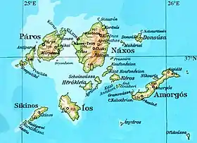 Ios parmi ses voisines : Paros, Naxos, Sikinos, Amorgós et autres îles.