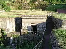 Nécropole du Crucifix du Tuf, à Orvieto, province de Terni, en Ombrie. Site funéraire étrusque dont l'assise est attribuée au VIIIe siècle av. J.-C..