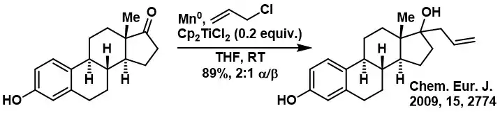 Exemple de réaction de Barbier catalysée par Cp2TiCl.