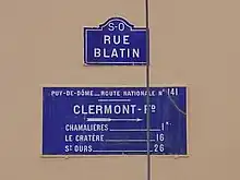 Plaque de la RN 141 à Clermont-Ferrand