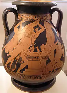 Pélikè : Héraclés tuant Busiris,vers 470 av. J.-C.,peintre de Pan.