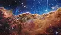 Les «Falaises cosmiques» de cette nébuleuse par JWST. Credits: NASA/ESA/CSA/STScI. Juillet 2022