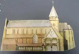 Maquette de l'abbatiale, élévation sud (1905) et coupe du dortoir.