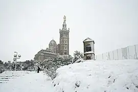 Notre-Dame-de-la-Garde sous la neige en janvier 2009.