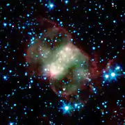 M76 par le télescope spatial Spitzer. (NASA/JPL-Caltech/J. Hora (Harvard-Smithsonian CfA))