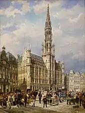 L'Hôtel de Ville de Bruxelles et le marché du dimanche, 1887, par Christiaan Dommershuijzen