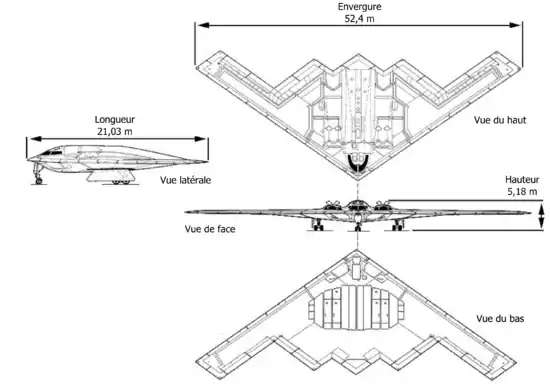 Plan trois vues du Northrop B-2.