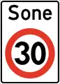 Entrée d'une zone à vitesse limitée à 30 km/h.