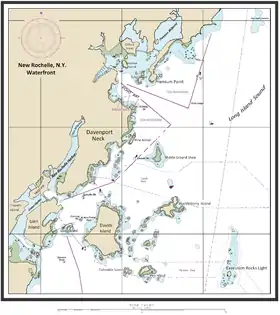 Travers Island est à l'ouest de Glen Island et dans la zone de gestion du port de New Rochelle