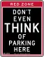 Un panneau annonçant dans New York un énigmatique : « Don't even think of parking here », NYCDOT.