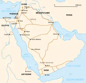 Routes commerciales terrestres des Nabatéens.