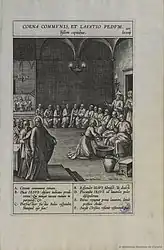 Coena comunis, et lavatio pedum, gravure de Johannes Wierix d'après Passeri pour l'Evangelicae Historiae Imagines, 1593 (Bibliothèque nationale d'Espagne).