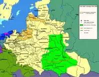 Carte de l'extension du soulèvement de Nalyvaïko au sein de la Pologne-Lituanie.