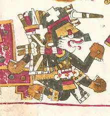 Une représentation de Nanahuatzin, un des dieux décrits dans le Codex Borgia.