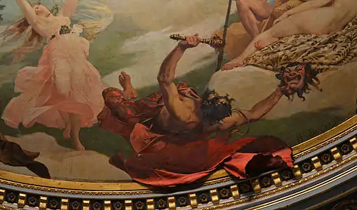 Détail du plafond de la salle du théâtre Graslin à Nantes, représentant Momos, dieu du sarcasme et de la moquerie (1881), .