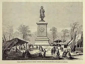 La statue de Napoléon Ier vers 1865. Gravure de Charles Maurand.