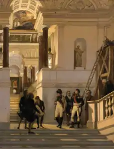 Napoléon Ier visitant l'escalier du Louvre sous la conduite des architectes Percier et Fontaine (1833), Paris, musée du Louvre.