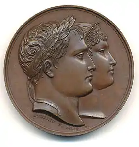 Médaille à l'effigie de Napoléon et Marie-Louise gravée par Andrieu, d'après un dessin de Dominique Vivant Denon.