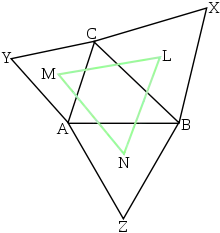 Dessin du triangle équilatéral final obtenu à partir des trois premiers triangles équilatéraux.