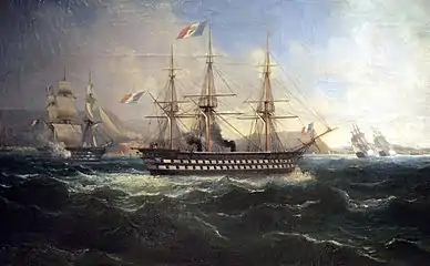 Arrivée à bord du vaisseau “Le Napoléon” du prince président Louis-Napoléon Bonaparte à Toulon en 1852, Paris, musée national de la Marine.