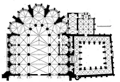 Vue en plan du chœur et du cloîtreCongrès archéologique de France 1906par Henri Nodet (1855-1941)