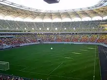 Vue d'un stade de football depuis les tribunes