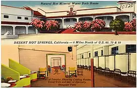 Chambres de refroidissement, lits de transpiration et baignoires spécifiques du centre de traitement (carte postale 1930/1945).