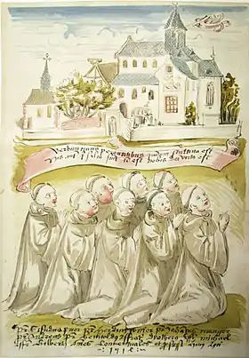 Représentation de l'abbaye de Naumburg dans le polyptyque (de).