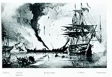 gravure noir et blanc : combat naval