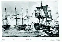 gravure noir et blanc : combat naval