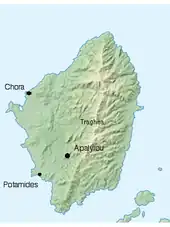 Carte de Naxos situant les lieux de la conquête