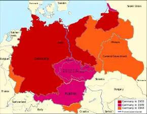 Carte en couleurs du Troisième Reich incluant l'Autriche, 1943